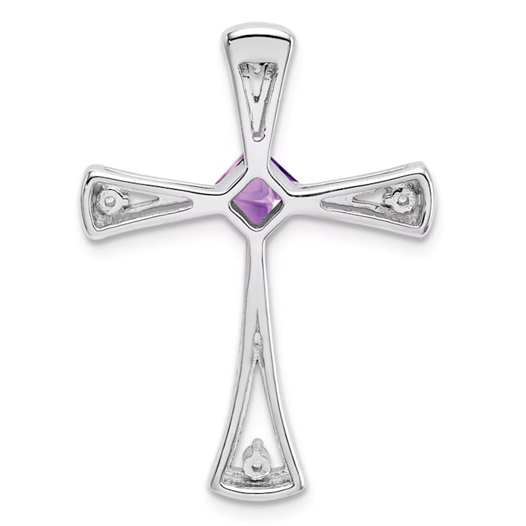 Rhodium Over 14k White Gold Amethyst and Diamond Cross Chain Slide Pendant