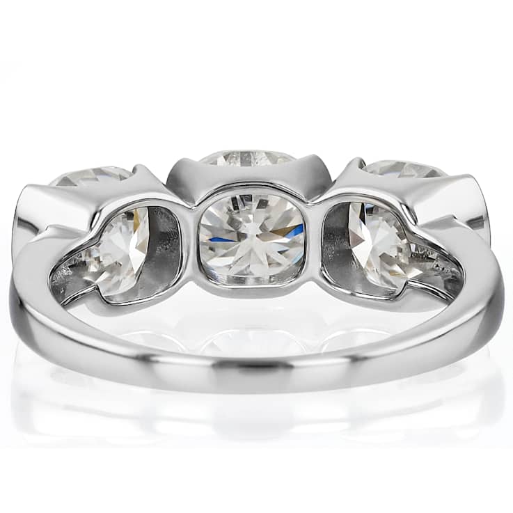 Cushion-Cut Moissanite Three-Stone Ring In Platinum-Enhanced Sterling Silver