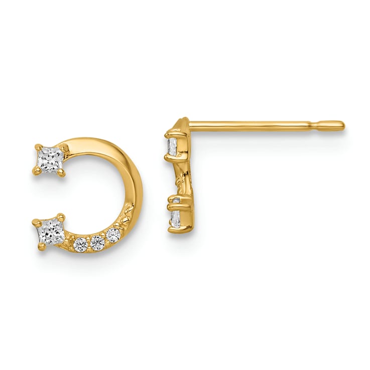 14k Yellow Gold Cubic Zirconia Horseshoe Stud Earrings