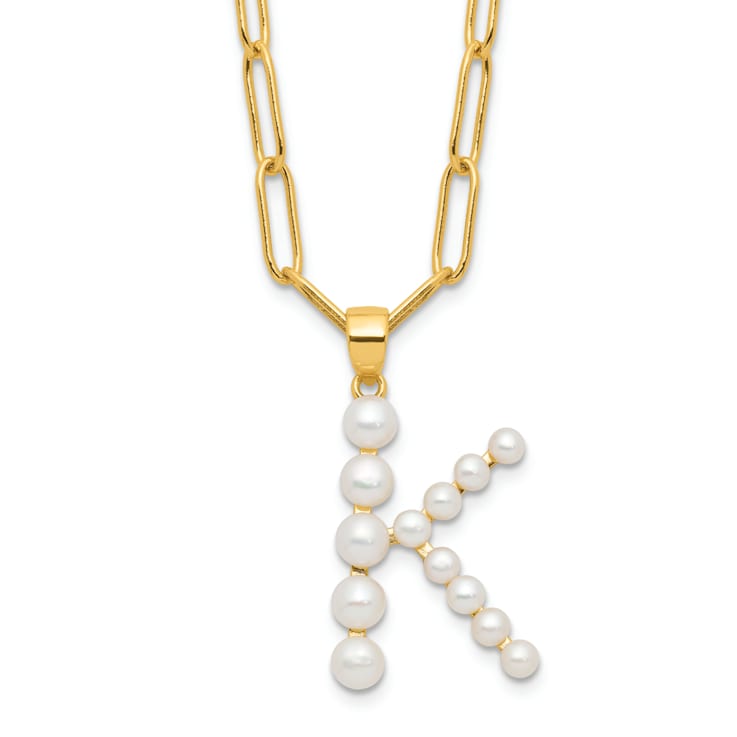 Gold Tone Sterling Silver 3-5.5mm Freshwater Cultured Pearl LETTER K
18-inch Necklace