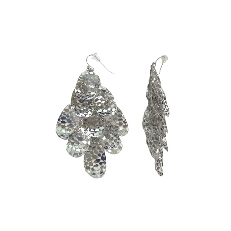 Silver Tone Filigree Drop Cluster Earring