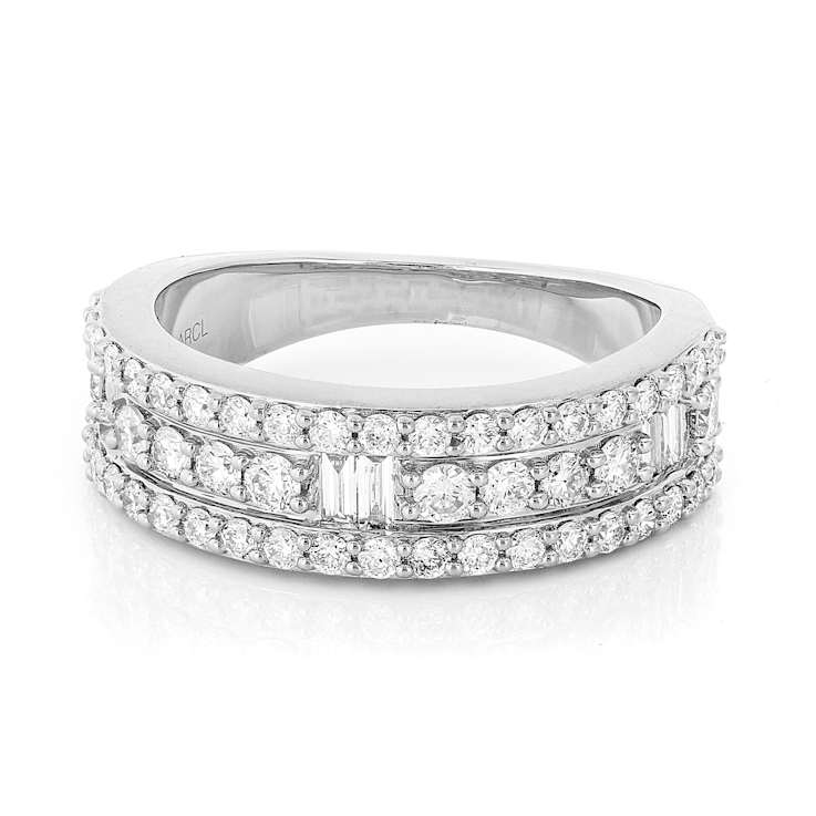 Lab-Grown Diamond Round And Baguette Multi-Row Band Ring In Sterling
Silver 1.00ctw