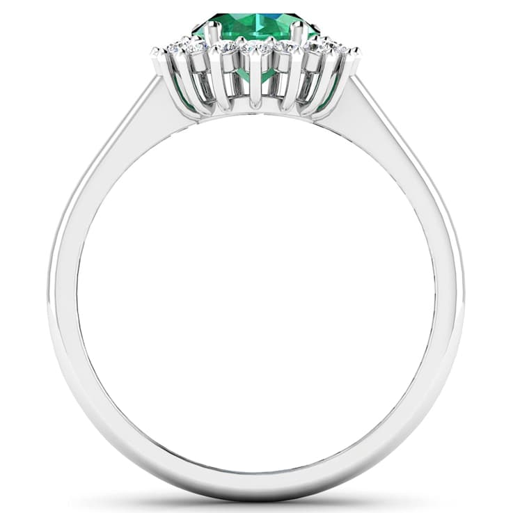1.75ctw Green Emerald and Diamond 14K White Gold Halo Ring