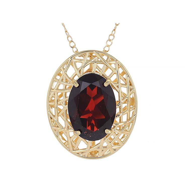 Garnet Oval Solitaire Pendant Necklace In 18K Gold Over Sterling Silver 6.00ct