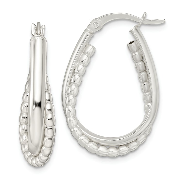 Rhodium Over Sterling Silver Polished Double Oval Hoop Earrings