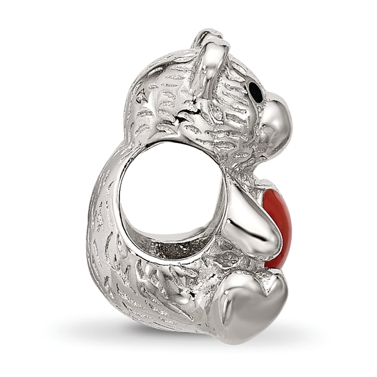 Sterling Silver Enamel Bear with Red Heart Bead