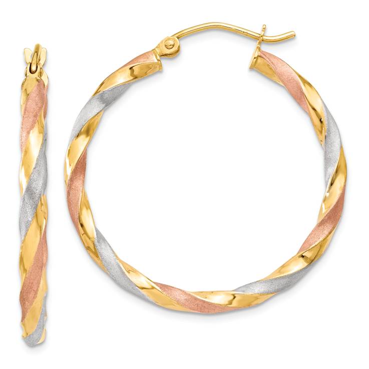 14k Yellow Gold and Rhodium Over 14k Yellow Gold 1 5/16" Satin
Twisted Hoop Earrings