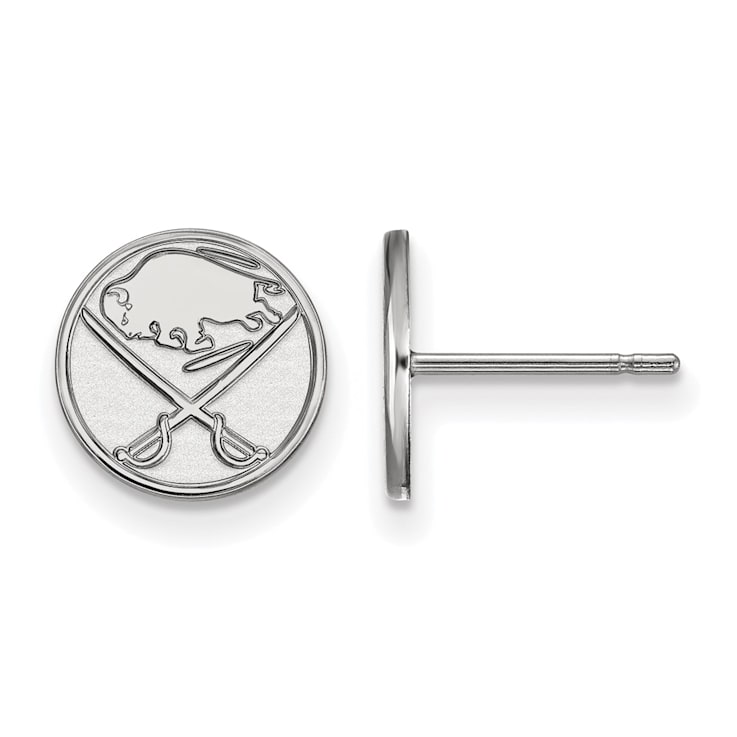 Rhodium Over Sterling Silver NHL Buffalo Sabres LogoArt Extra Small Post Earrings