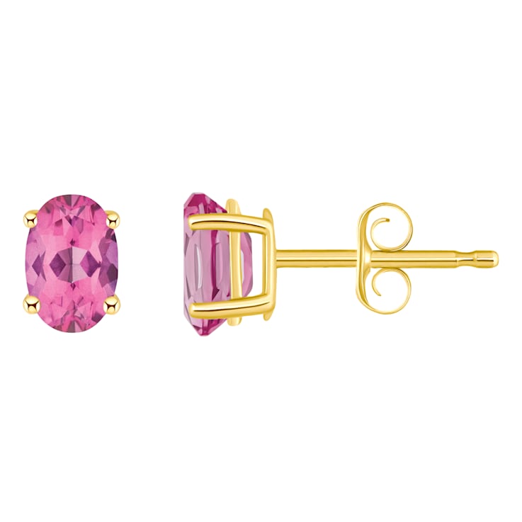 6x4mm Oval Pink Topaz 14k Yellow Gold Stud Earrings
