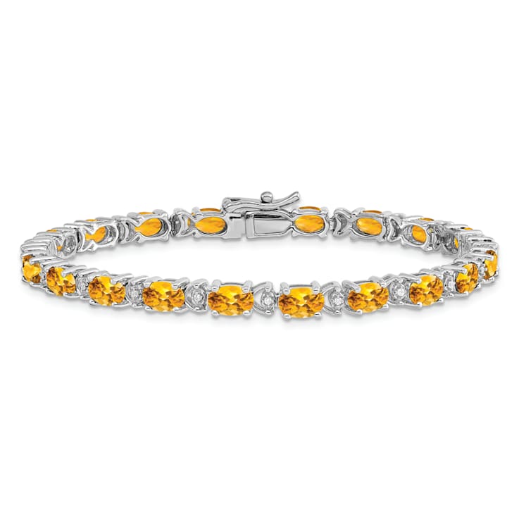 Rhodium Over 14k White Gold Oval Citrine and Diamond Bracelet