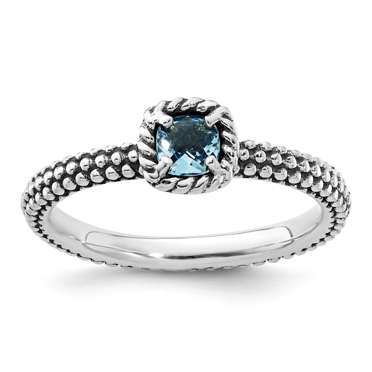 Sterling Silver Stackable Expressions Checker-cut Blue Topaz Antiqued
Ring 0.28ctw