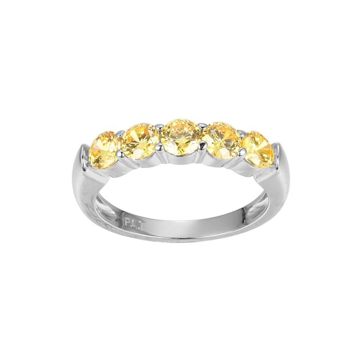 Yellow Cubic Zirconia Platinum Over Sterling Silver Ring 2.00ctw