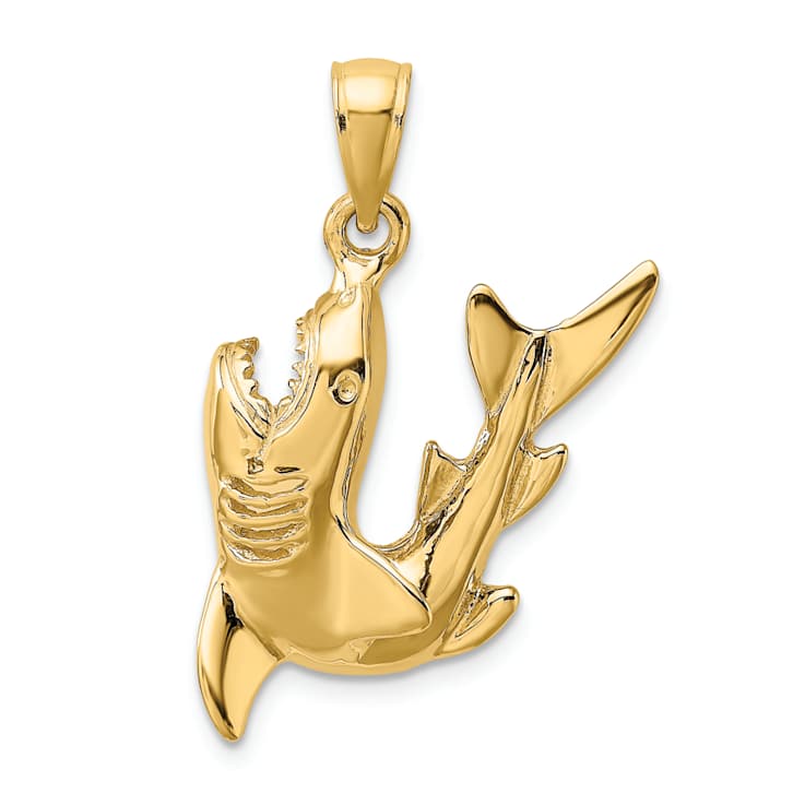 10K Yellow Gold 2D Polished and Textured Shark Charm