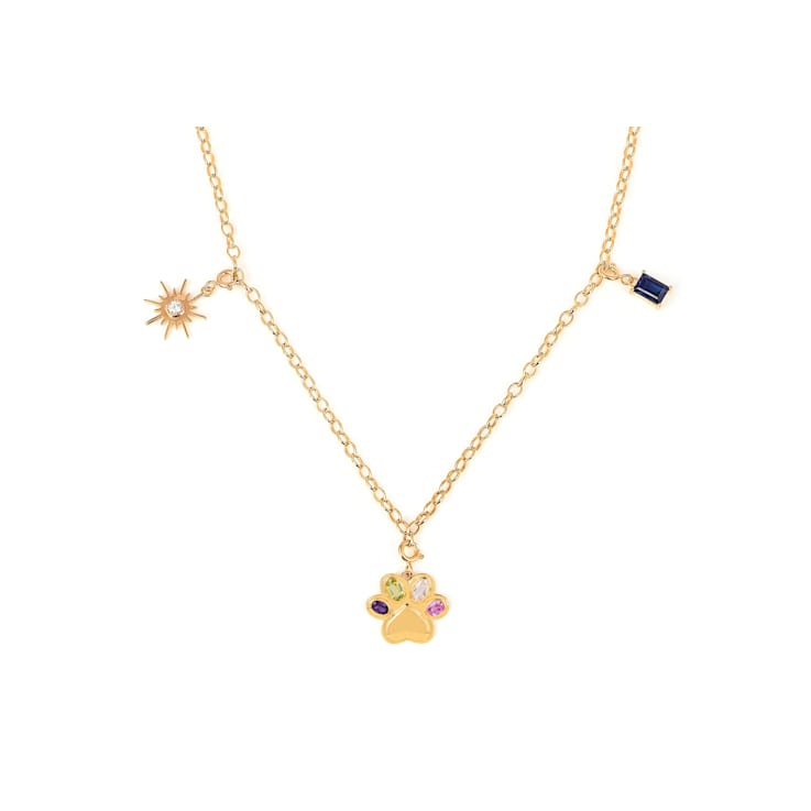 Multi-stone Paw Print Pendant Dog Mom Charm Pendant Gold Over Silver
Charm Pendant  Necklace