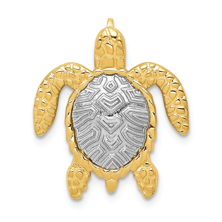14k Yellow Gold and 14k White Gold Textured Turtle Slide Pendant