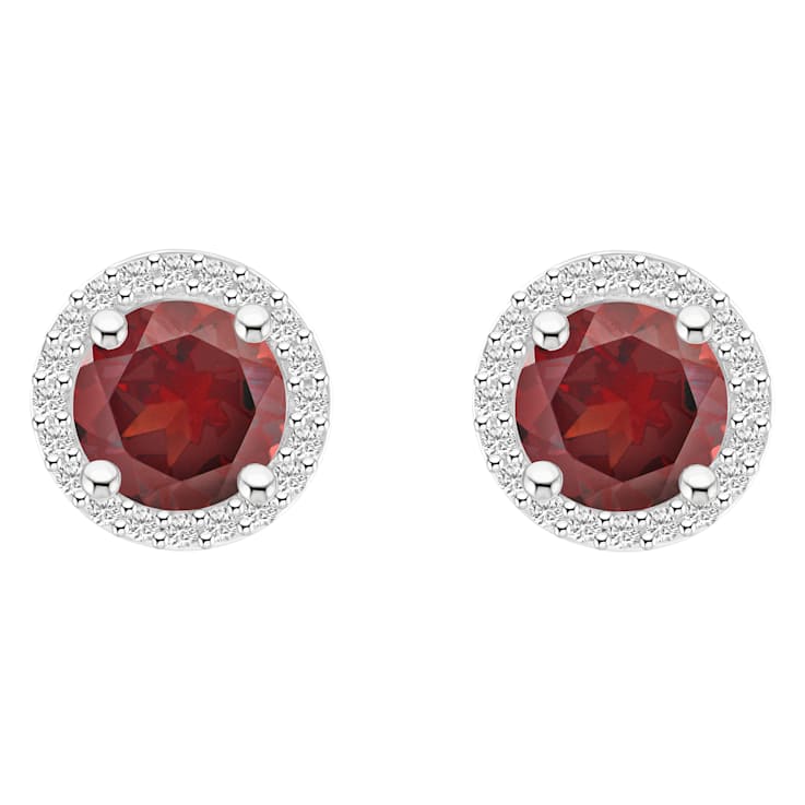 6mm Round Garnet And Created White Sapphire 10k White Gold Halo Stud Earrings