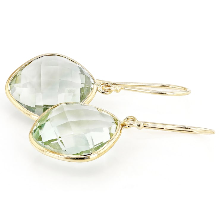 Green Prasiolite 14K Yellow Gold Dangle Earrings 13.00ctw