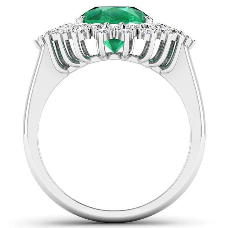 3.74ctw Green Emerald and Diamond 14K White Gold Halo Ring