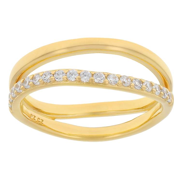 CZ Double Band Ring In 18K Gold Over Brass 0.51ctw