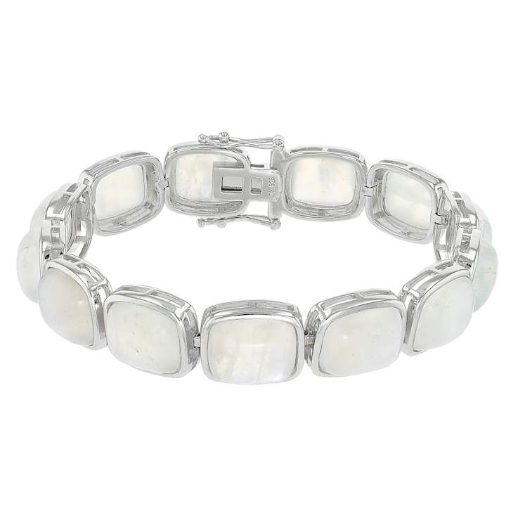 Rainbow Moonstone Cabochon Bracelet In Sterling Silver 12x10mm