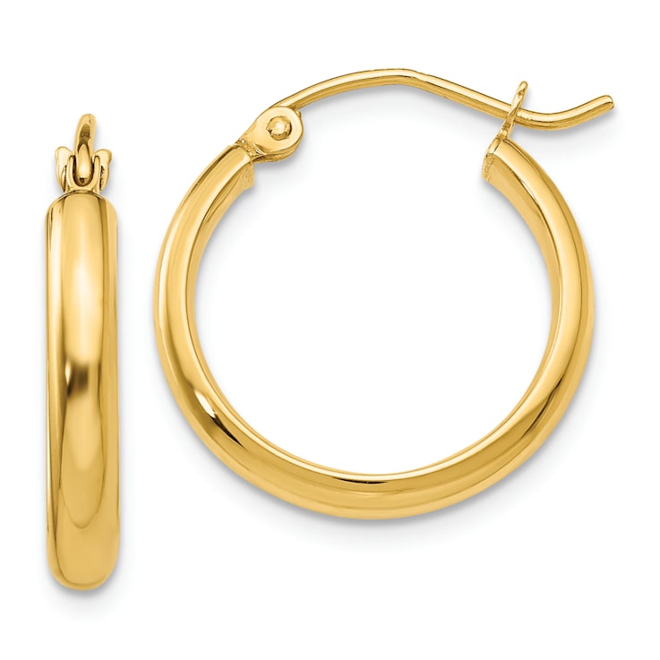 14k Yellow Gold 11/16" Round Tube Hoop Earrings