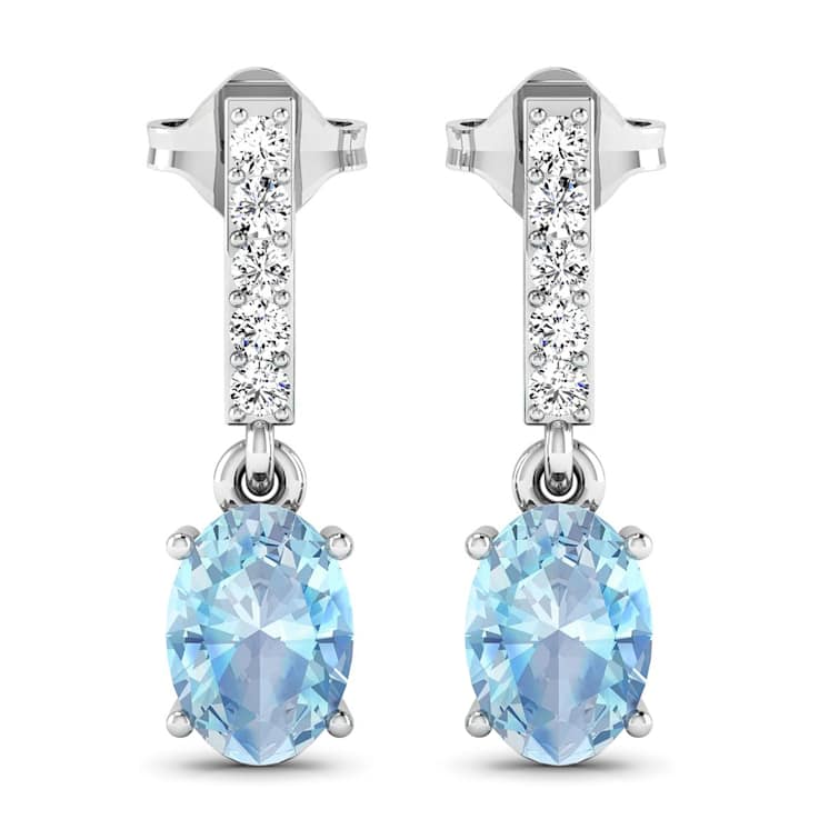 1.02ctw 14K White Gold Aquamarine and White Diamond Halo Earrings