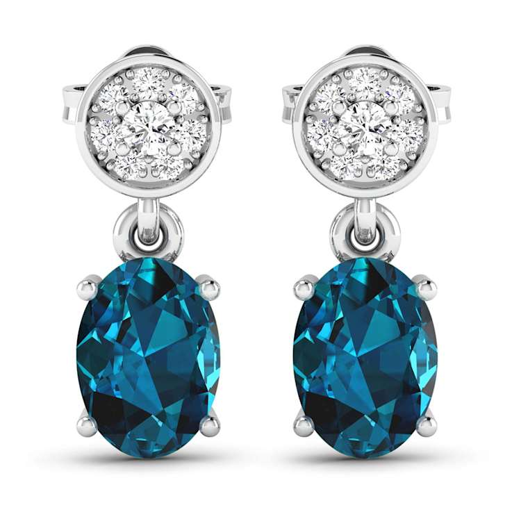 1.40ctw 14K White Gold London Blue Topaz  and White Diamond Halo Earrings