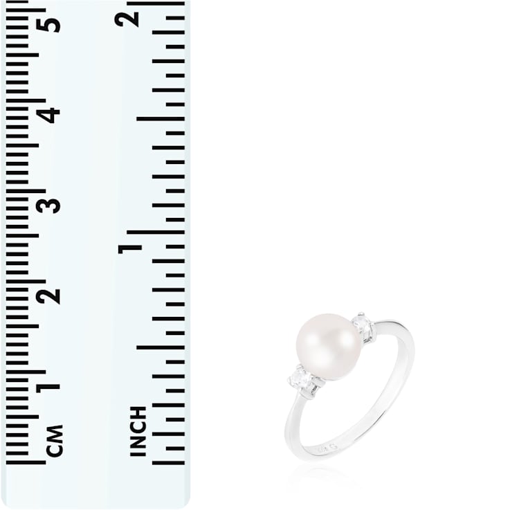 White Cultured Freshwater Pearl Ring Rhodium Over Silver