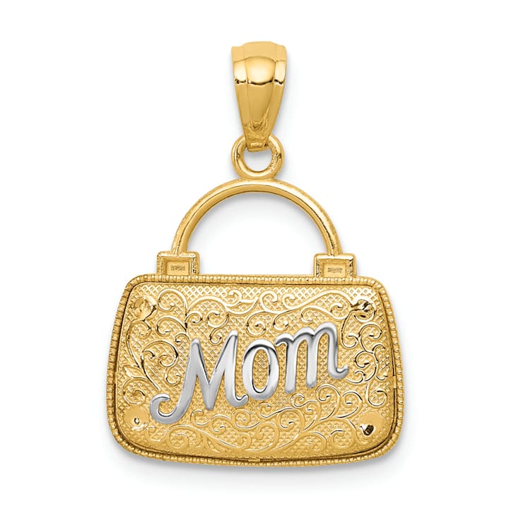 14k Yellow Gold 3D and Rhodium Over 14k Yellow Gold 3D Textured
Reversible Mom Handbag Pendant