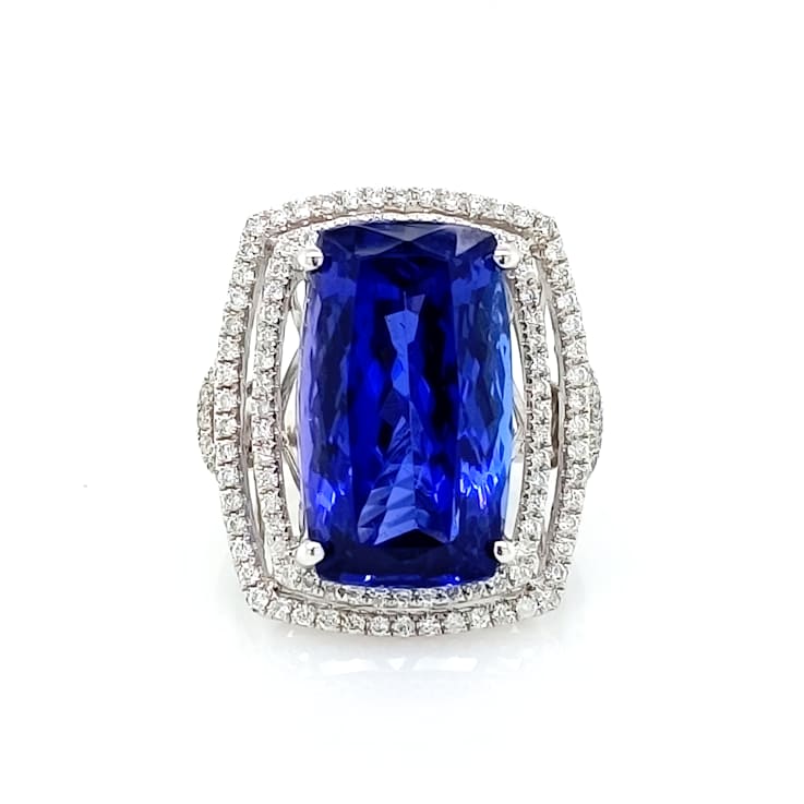 15.35 Ctw Tanzanite and 0.96 Ctw White Diamond Ring in 18K WG