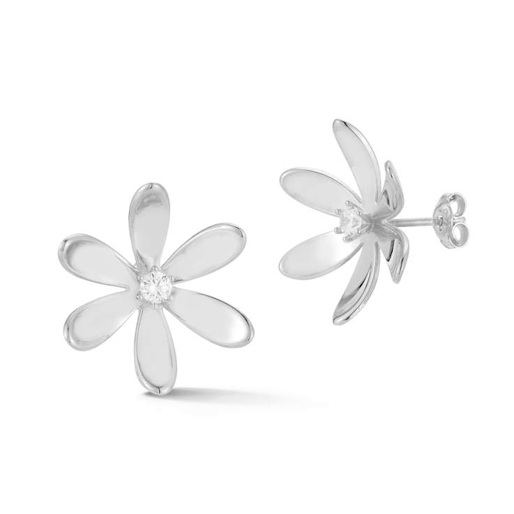 Sterling Statements Rhodium Over Sterling Silver Cubic Zirconia Curved
Flower Studs