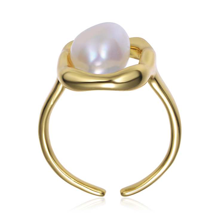Pear Shape Freshwater Pearl Outline Frame Ring In 14K Gold Over Sterling Silver