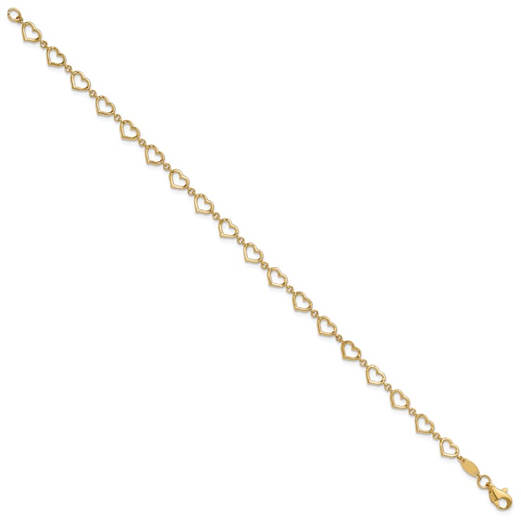14k Yellow Gold Polished Heart Link Bracelet