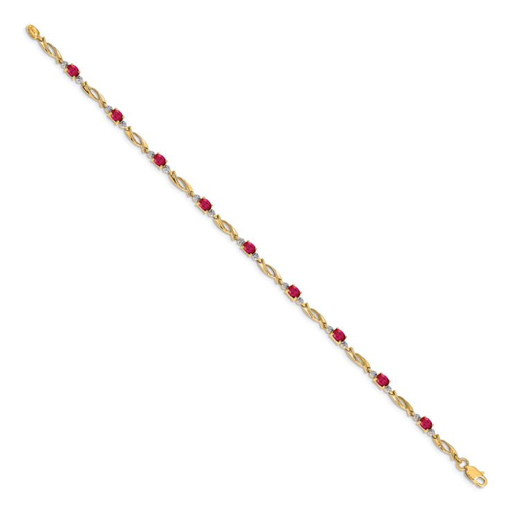 10k Yellow Gold Diamond and Oval Red Ruby Bracelet