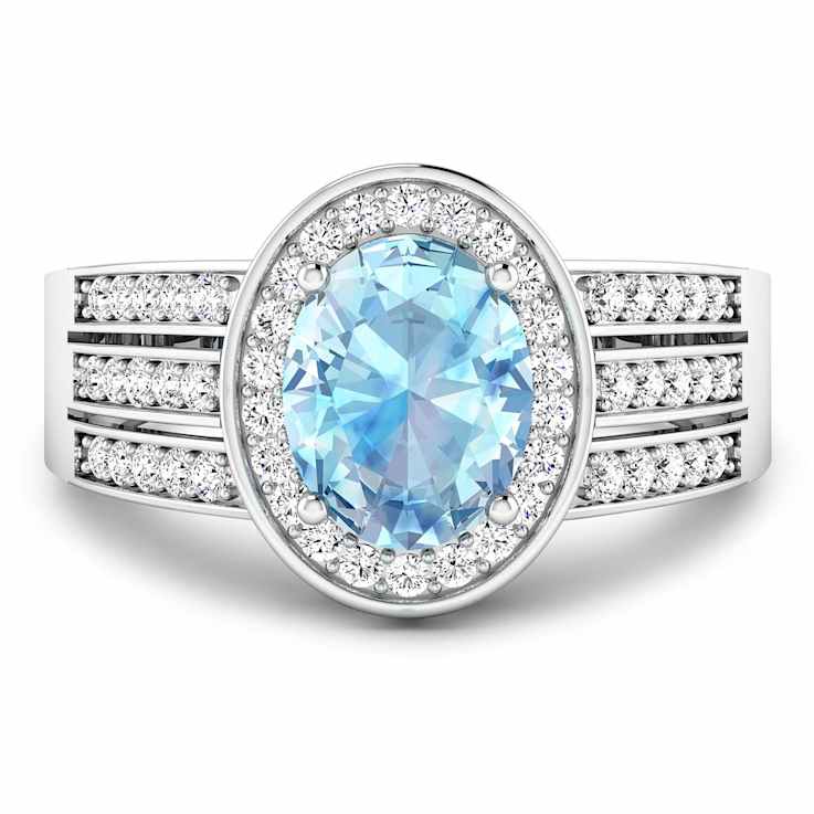 1.72ctw Blue Aquamarine and Diamond 14K White Gold Halo Ring