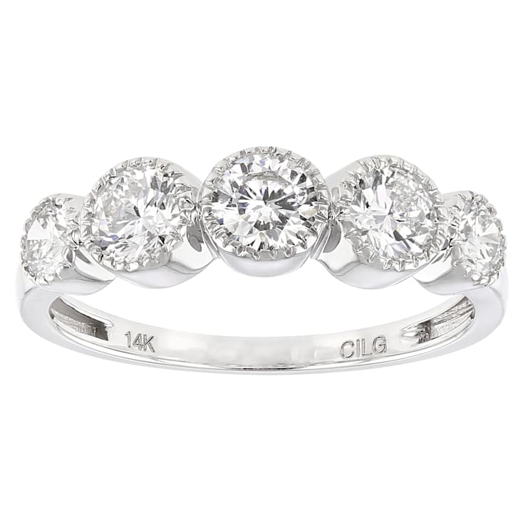 Lab-Grown Diamond Milgrain Bezel Set Band Ring In 14K White Gold 1.00ctw