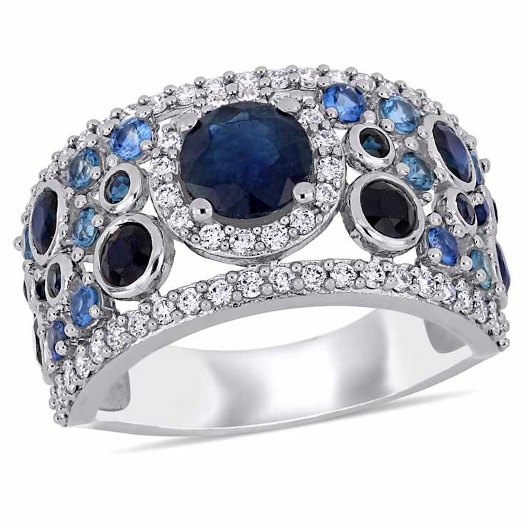 Dark Blue Sapphire and Diamond 14K White Gold Halo Ring 3.20ctw