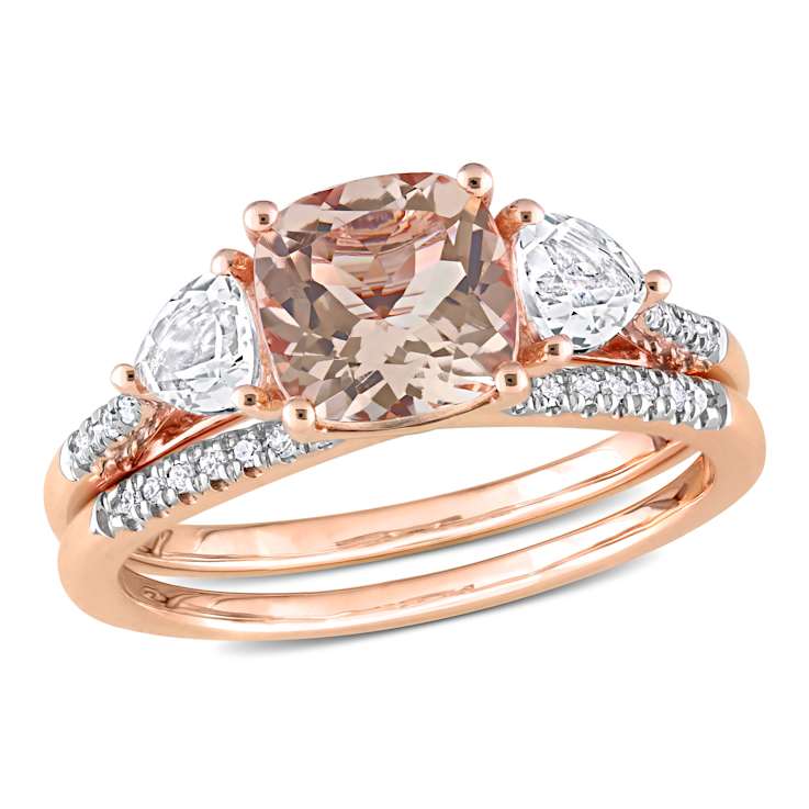 White Topaz, Morganite and Diamond 10K Rose Gold Ring 2.29ctw