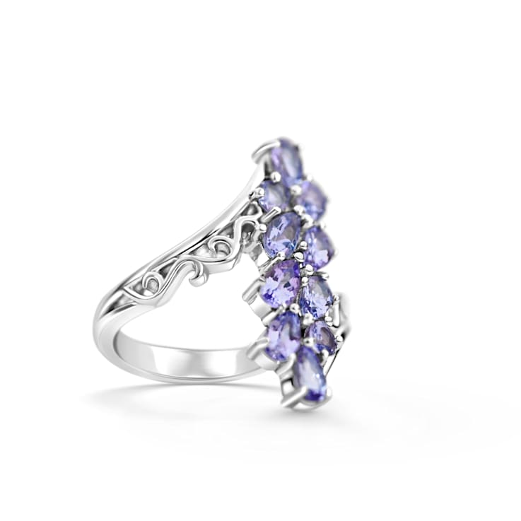 Rhodium Over Sterling Silver Mixed Shape Tanzanite Ring 1.96ctw