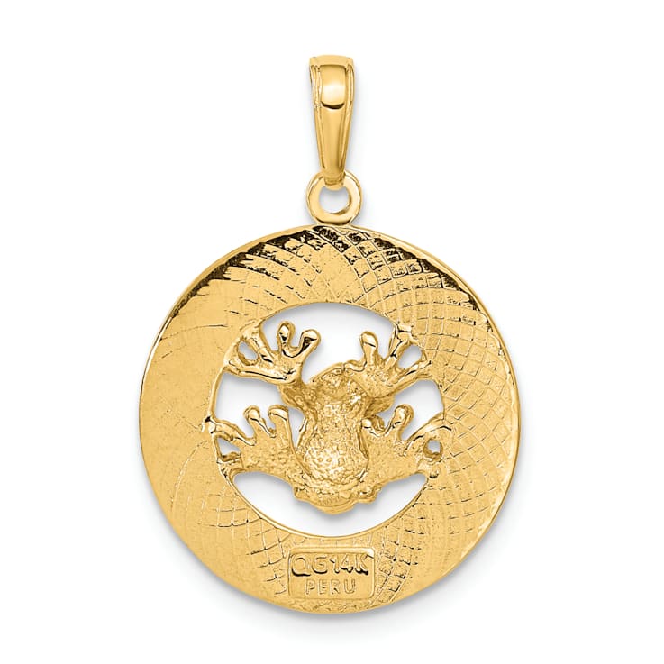 14k Yellow Gold Textured Puerto Rico with Frog Pendant