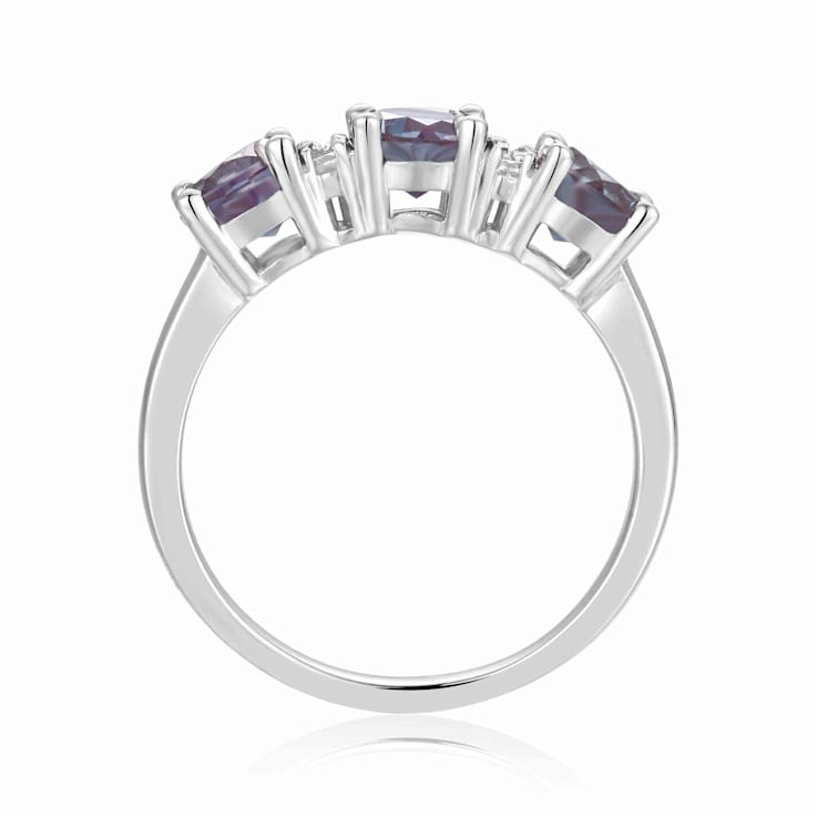 Lab Created Alexandrite and Moissanite Sterling Silver 3-Stone Ring