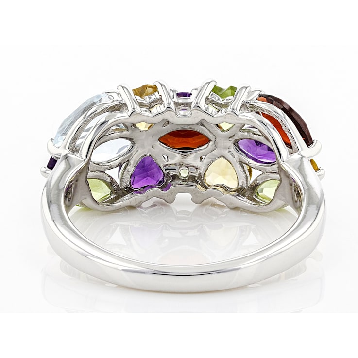 Multi-Gemstone Rhodium Over Sterling Silver Ring 2.60ctw