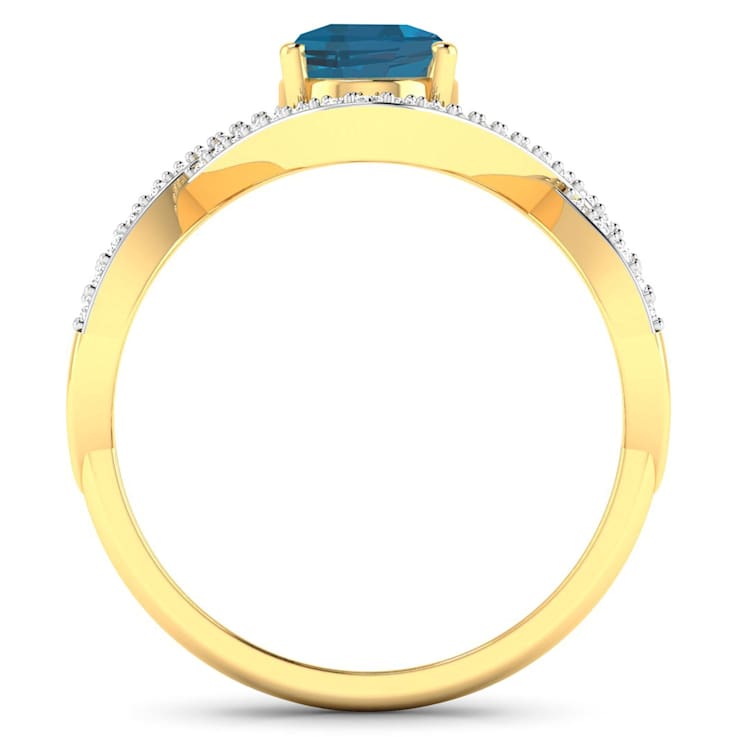 1.34ctw London Blue Topaz and Diamond 14K Yellow Gold Halo Ring