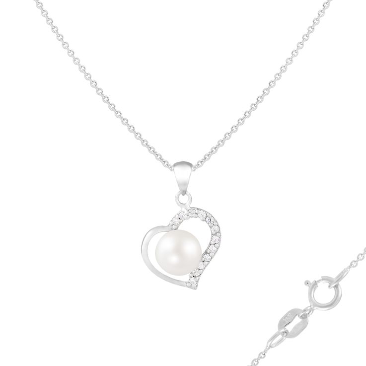 7-7.5mm Button White Cultured Freshwater Pearl and CZ Rhodium Over
Sterling Silver Pendant