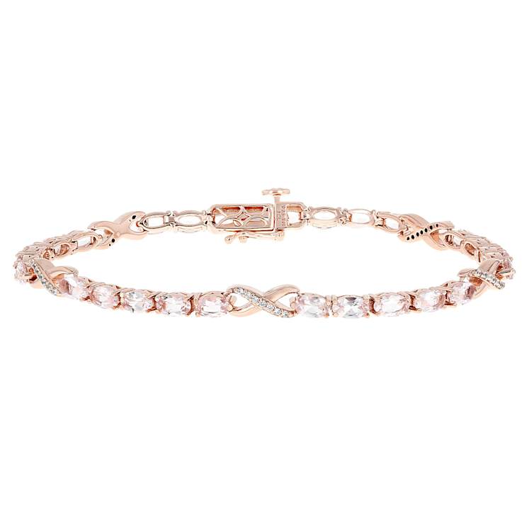 Morganite And White Zircon Tennis Bracelet In 18K Rose Gold Over
Sterling Silver 6.41ctw