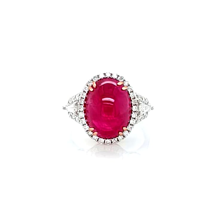 10.35 Ctw Ruby and 0.28 Ctw White Diamond Ring in 14K WG