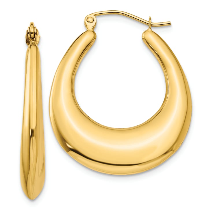 14k Yellow Gold 1 3/16" Polished Hoop Earrings
