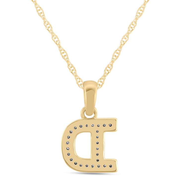 White Diamond Accent 10k Yellow Gold D Initial Pendant With 18” Rope Chain