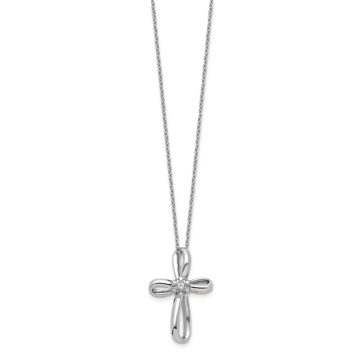 Rhodium Over 14K White Gold Lab Grown Diamond Cross Pendant Necklace