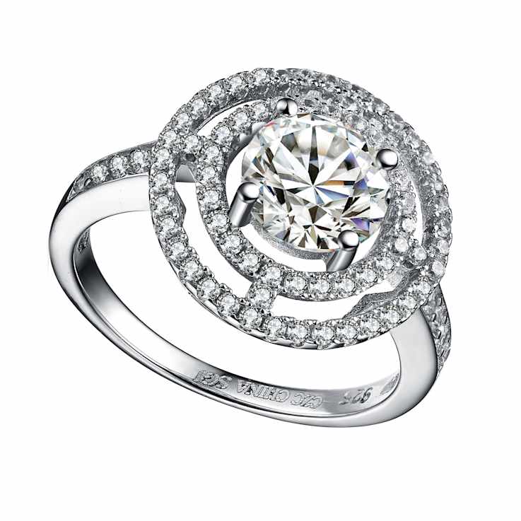 CZ Double Outline Cocktail Ring In Sterling Silver